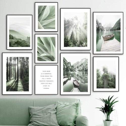 Sunlight Forest Lake Boat Mountain Leaves Wall Art Canvas Painting Nordic Posters And Prints Wall Pictures For Living Room Decor