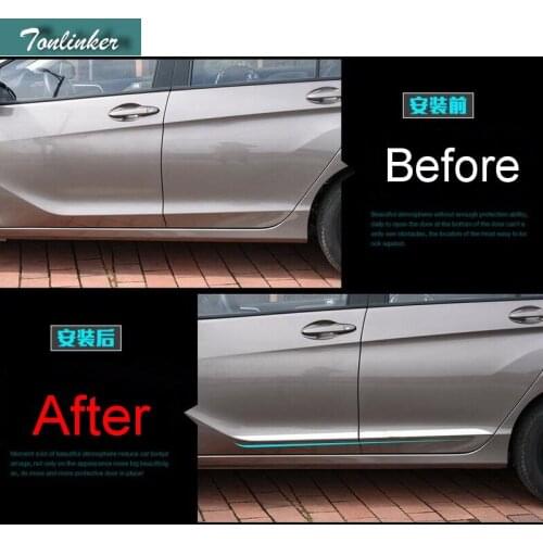 Tonlinker 4 PCS Car DIY stainless steel car door body light strip cover case Stickers for HONDA GERIZ CITY 2015-16 accessories
