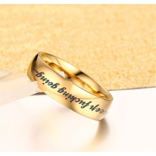 Inspirational Friendship Simple Style Titanium Steel Gold Silver keep Going Ring For Men Women Jewelry