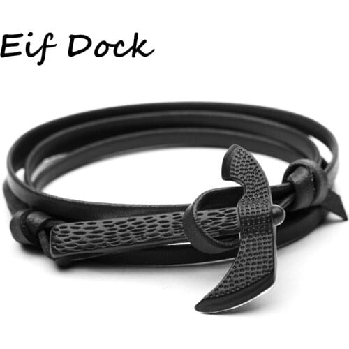 Hight Quality Black Viking Axe Bracelets Men Charm Leather Chain Paracord Bracelet Male Wrap Metal Sport Hatchet Anchor Hooks