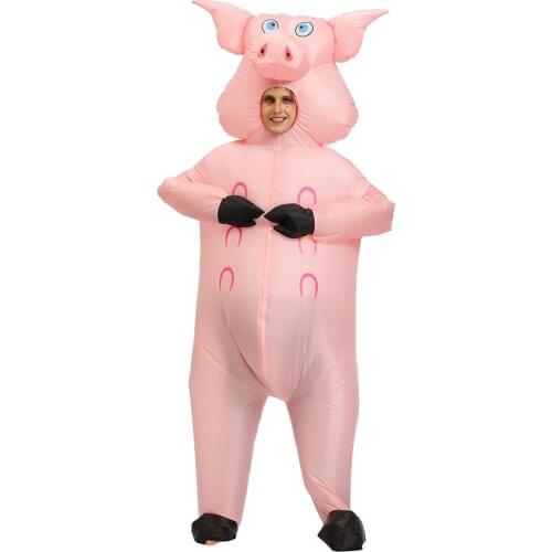 Adult Animal Pink Pig Inflatable Costumes Halloween Cosplay Costumes Party Role Play Disfraz Blow Up Inflated Garment Dress Up