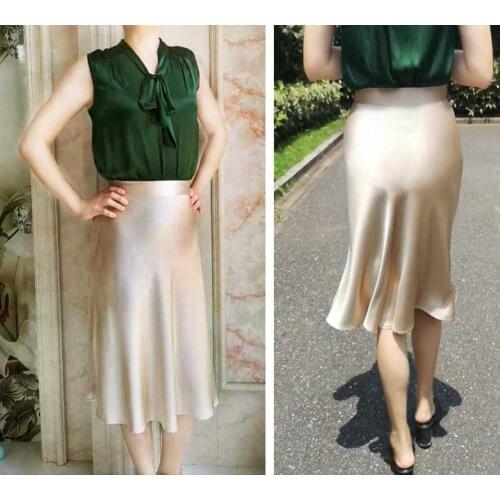 30 Momme 100% Silk Skirt Women A-line Middle Long High Waist Fashion luxury Brand Natural Hip Real Silk Half Skirt Fishtail