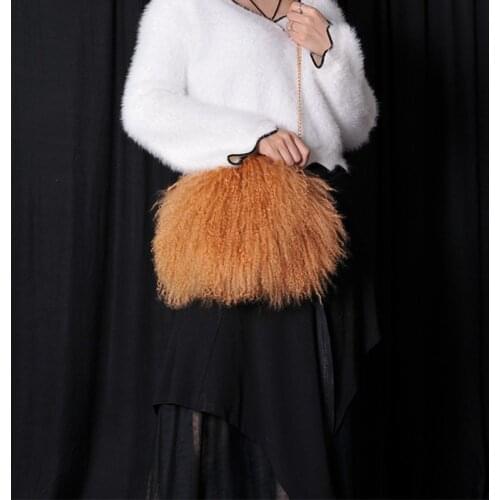 Ladies Wool Handbag Winter Fur Shoulder Bag Beach Wool Shoulder Bag 2020 New Ladies Warm Bag Handmade Fluffy Chain Bag