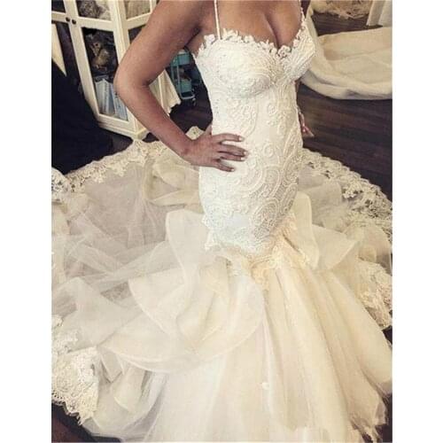 Sexy Spaghetti Strap Mermaid Wedding Dresses Long Train Sweetheart Luxury Wedding Gown robe de mariee vestidos de novia