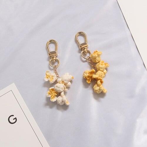 1PC Lovely Popcorn Keychain Keyring For Women Girl Jewelry Simulated Snack Cute Car Key Holder Keyring Best Friend Gift K24