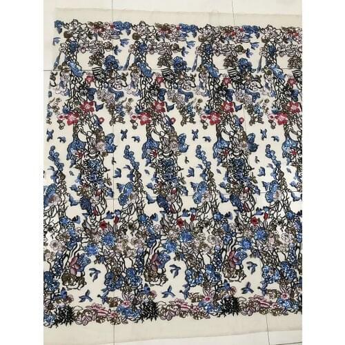 1yard colorful sequins embroidered lace fabric DIY dress material curtain table cloth decoration