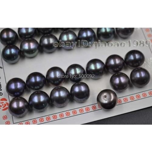 14 PCS (7PAIRS) 11.5mm half driled button black freshwater pearl