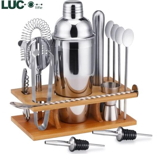 14-PCS Cocktail Shaker Bar Set Stainless Steel Bartender Kit Mixer Drink Bartender BrowserKit Bars Set Tool Accessories Tools