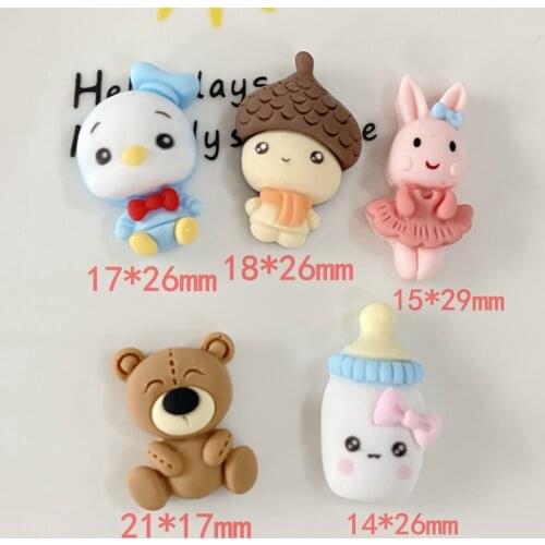 15pcs Cartoon Duck Rabbit Milk Bottle Girl Bear Flatback Resin Cabochon Scrapbooking DIY Phone Case Craft Accessories Hair Bows