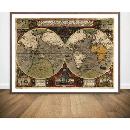1595 Old World Exploration Vintage Map Movie Wall Art Paint Wall Decor Canvas Prints Canvas Art Poster Oil Paintings No Frame
