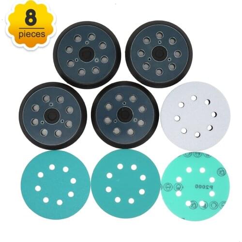 8 PCS Set 5 inch 125MM 8 Hole Sander Pads 5" Hook and Loop Sanding Interface Pad Sanding Disc Sandpaper Replacement Sanding Pad