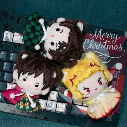 Anime Demon Slayer Kimetsu no Yaiba Cartoon Plush Dolls Pendant Toys Keychain Keyring Tomioka Giyuu Tanjirou Agatsuma Zenitsu