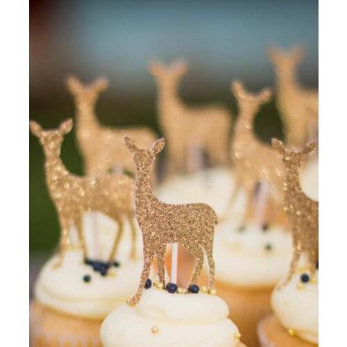 Glitter gold Deer Rustic Cupcake Toppers princess birthday wedding party/Bridal shower/Baby Shower/Birthday food picks