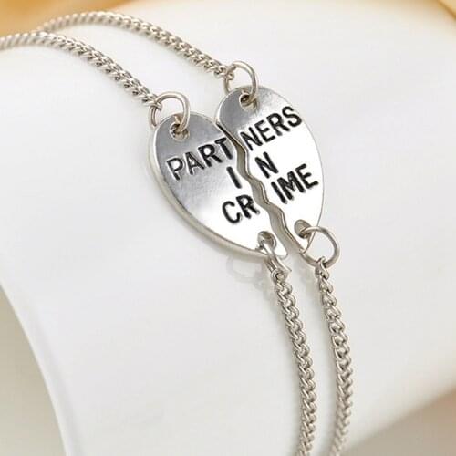 New Trendy Fashion Personality Good Friends Couple Bracelet Heart Shaped Stitching Chain Bracelet Jewelry Gift Wholesale
