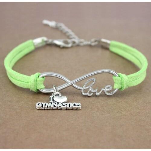 I Heart Gymnastics Gym Sports Infinity Love Charm Bracelets Pink Blue Women Men Girl Boy Unisex Jewelry Gift 20 Colors to Choose