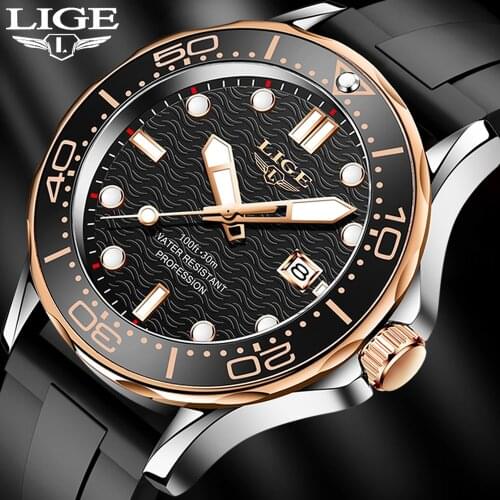 2021LIGE New Fashion Mens Watches Top Brand Luxury Sport Waterproof Simple Rubber Watches Men Quartz Clock Relogio Masculino+Box