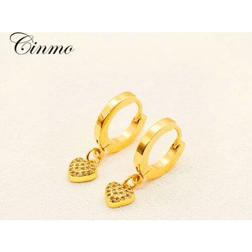Cinmo Stainless Steel Piercing Drop Earrings For Women Girls Full Crystal Cute Heart Dangle Earrings Wholesale Jewlery Gift