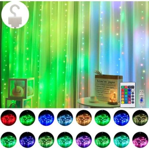 3X1M 3X2M 3X3M RGB 16 Color-changing Window Curtain Light With Remote Copper Wire Christmas Party String Light For Home Bedroom