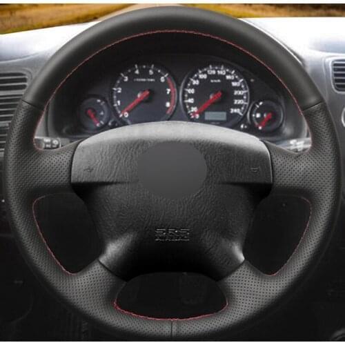 Black PU Faux Leather Hand-stitched Car Steering Wheel Cover for Honda Civic 2000-2005 Civic Hybrid 2003 Stream 2001