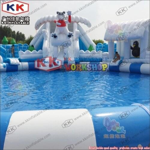 Customized Giant Summer Aqua Park Snow Ice World Inflatable Water Park With Pool
