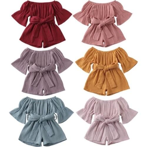 Newborn Baby Girl Off shoulder Ruffles Jumpsuit Toddler Waist Bandage Jumpsuits Playsuit Clothing