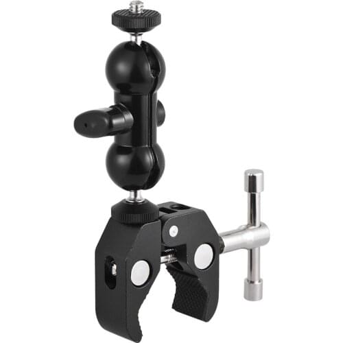 Dual Ballhead Arm Super Clamp Mount Multi-functional Double Ball Adapter for DSLR Camera Monitor LED Video Light External Mic