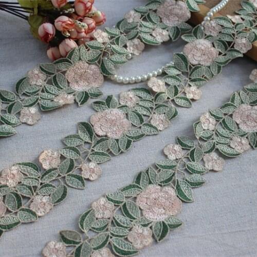 2.76inch 7cm wide-3yards/lot Craft Water Soluble Embroidery Lace Trim in Light Pink+Light Green+Green+Khaki ,Venise LaceTrim