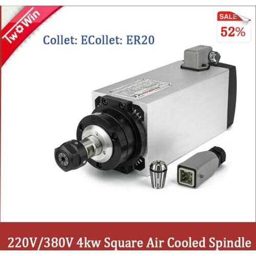 4kw Air-Cooled Square Spindle Motor ER20 Collet 220v or 380V for CNC Engraving Milling Grind Milling Machine Tools