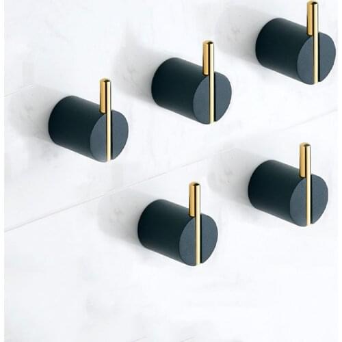Brass Bathroom Towel Hanger Cloth Hook Black + brass Wall Hook Bag Holder Robe Hook Simple European Wall Accessory