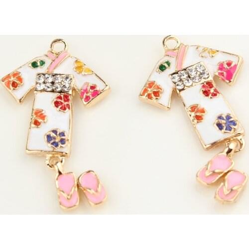 MIni Order 10PCS/Lot Japan Kimono Cloth Pendant Charms DIY Jewelry Findings Bracelet Necklace Enamel Rhinestone Metal Charms