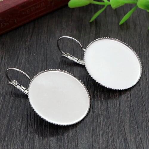 Never Fade ) 25mm 10pcs Stainless Steel French Lever Back Earrings Blank/Base,fit 25mm glass cabochons,buttons; (M5-37)
