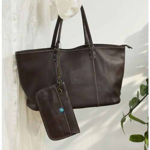 2021 new simple Leahter Women commuter bag handbag womens atmosphere horizontal large-capacity cowhide Tote Bag