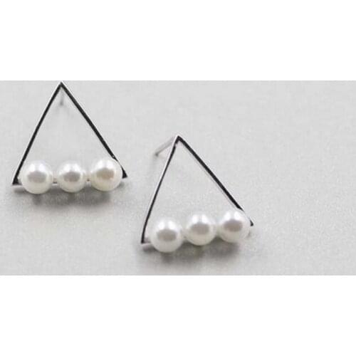 New!Real 925 Sterling Silver Jewelry For Women Triangle Pearl Earring Stud Small Stud Earring For Girls Wholesale