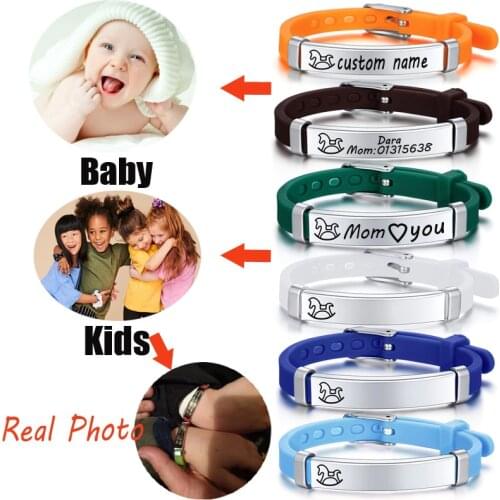 Custom Child ID Silicone Bracelets Rubber Brands Name Phone Number Date Adjustable Baby Personalized Gift For Boy Children Girls