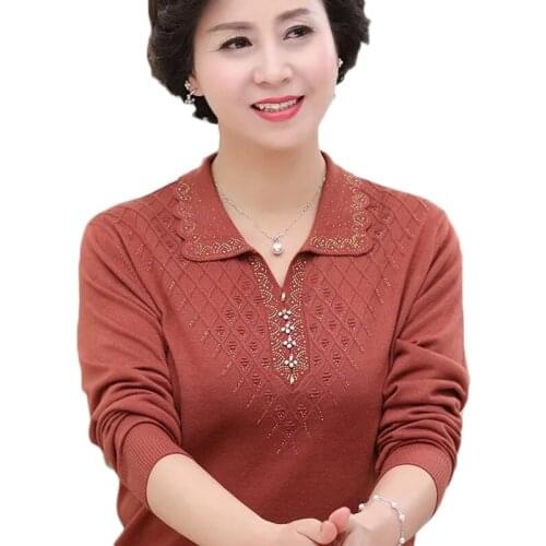 Middle-aged Womens Sweater Autumn Long-sleeved Lapel Zipper Pullover Tops Plus Size 4XL Winter Lady Casual Knit Sweater W2355