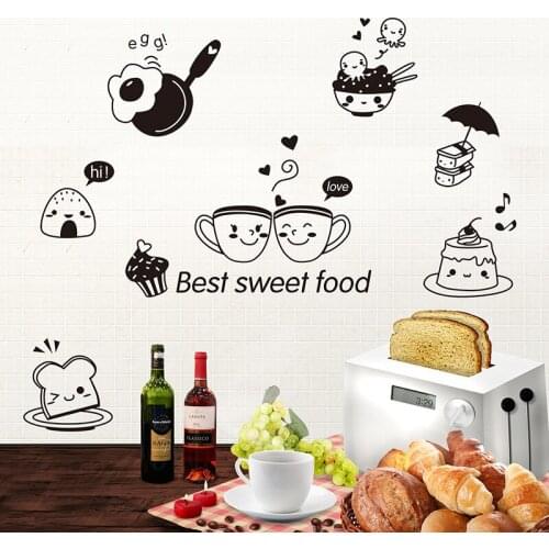 Cake Coffee Foods Vinyl Wall Stickers For Kitchen Dining Room Decoration Self Adhesive Wallpaper DIY Art Home Decor Decal Mural