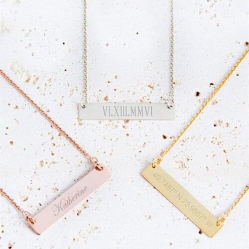 Highly Polish Personalization Bar Customization Necklace Mixed 4 different Length DIY engraved your name logo with 45cm chain