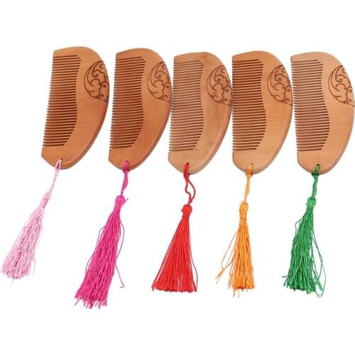 High Quality Anti-Static Pocket Wooden Comb Peach Wood Hair Comb Hair Salon Styling Tools Tassel Hairdressing Hair Care 1PC