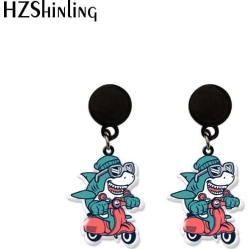 Funny Working Shark Acrylic Earrings Dangle Cute Ocean Animal Earrings Resin Epoxy Jewelry