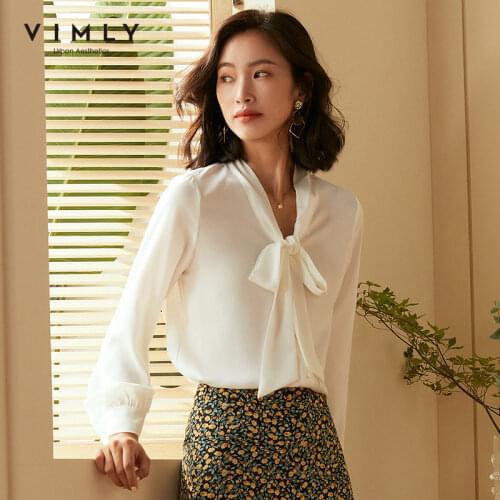 Vimly Office Ladies Elegant Women Blouse Fashion Bow Long Sleeve Formal Shirt 2020 Vintage Blusas Femininas F5795