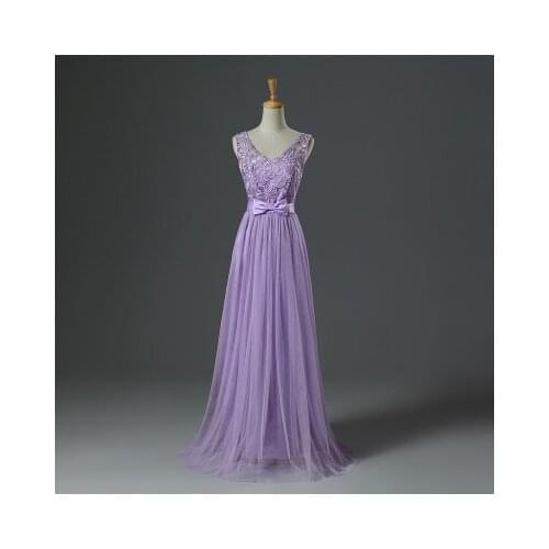 Sweet Memory Women Prom Graduation Vestidos Bride Sister Guests Violet Purple Pink V-Neck Long Bridesmaid Dresses LC250M
