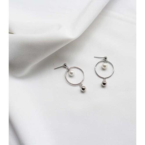 Real 925 Sterling Silver Freshwater Pearl Dangle Earrings For Women Korean Circle Round Bead Earring Gifts Drop Shipping