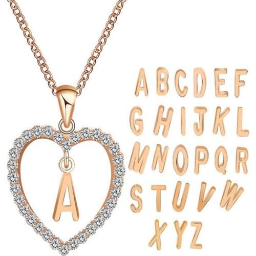 PICKYZ Gold Color Cubic Zirconia Love Heart Crystal Pendant Letter Name Choker Necklace Women 26 Capital Letters Charm Jewelry