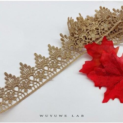 1Yard Gold Hollow Flower Mesh Lace Ribbon Trim Fabric Wedding Party Costume Cloth Decorative Patchwork DIY Headwear Ornaments