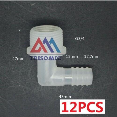 12 pieces 12.7mm*G3/4 Elbow screw thread Connector Tube Joiner PP Plastic Fitting Tank Airline acid and alkali resistant