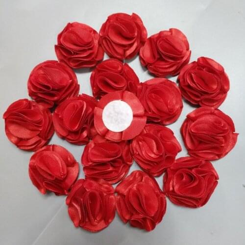 20Pieces/Bag Red Satin Rose Handmade Size 3.5CM Artificial Rose Ribbon Flower Material Hand DIY Wedding Bouquet Hair Accessories