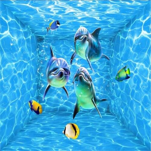 Beibehang paper Modern Art Top beach deep blue sea water ripples swim dolphins Home Decor Ceiling large Wall Mural Wallpaper