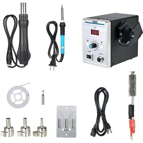 858D 700W Soldering Station LED Digital Solder Iron Desoldering Station BGA Rework Solder Station Hot Air Gun+Electric Iron Set