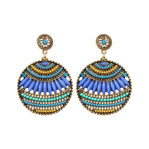 Bohemia multicolor resin big earrings hollow out national wind eardrop temperament