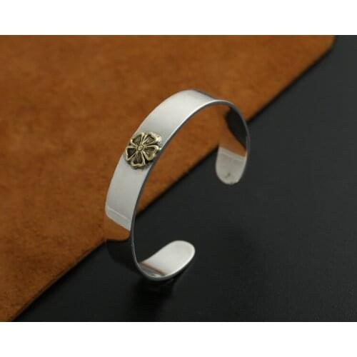 Solid 925 Sterling Silver lucky flower Women Men classic Cuff Bangle Bracelet jewelry A4727